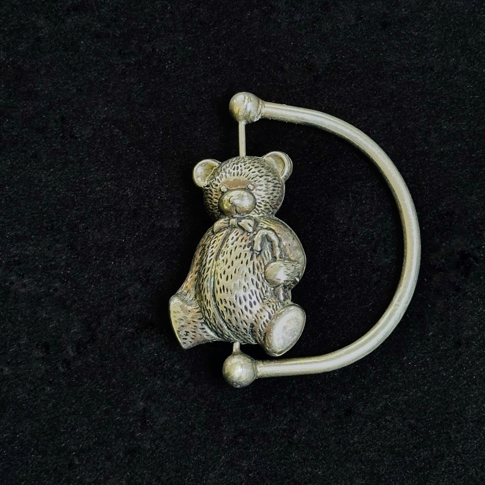Vintage Cazenovia Silver Plated TEDDY BEAR Baby Rattle Teething Ring